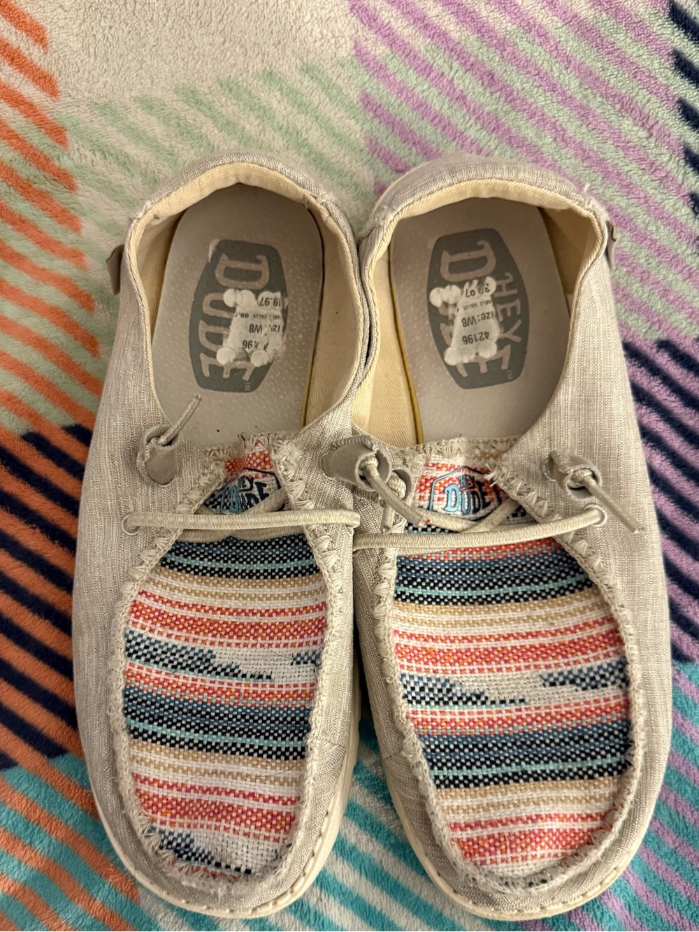 Hey Dude Wendy Woven Stripe Casual Shoes - Cream with Multicolor Stripes